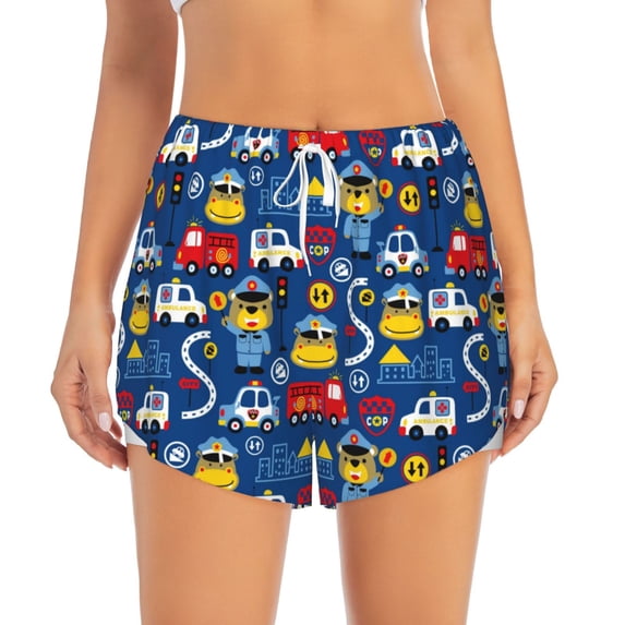 Bixox Women's Animals Rescue Team pattern 2 in 1 Running Shorts - Lightweight Athletic Workout Gym Yoga Shorts Liner with Pockets - X-Large