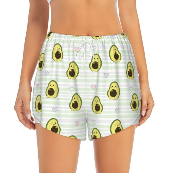 Bixox Women's Avocado of a Hear pattern 2 in 1 Running Shorts - Lightweight Athletic Workout Gym Yoga Shorts Liner with Pockets - Medium