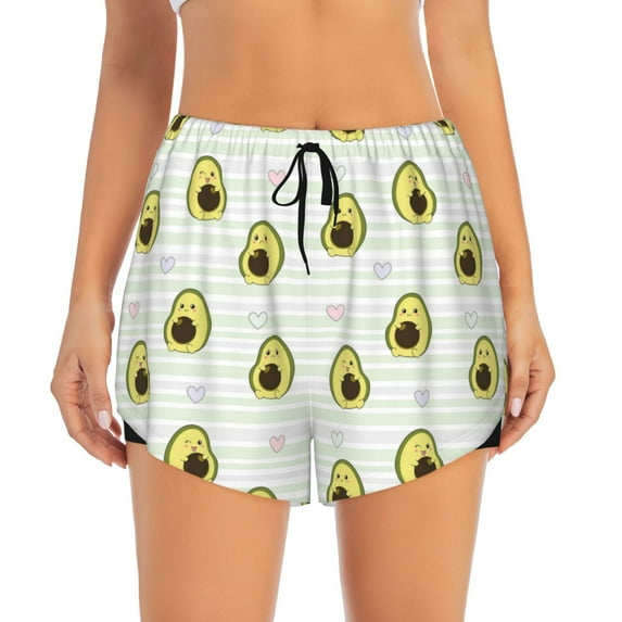 Bixox Women's Avocado of a Hear pattern 2 in 1 Running Shorts - Lightweight Athletic Workout Gym Yoga Shorts Liner with Pockets - XX-Large