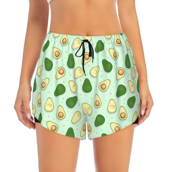 Bixox Women's Avocado pattern 2 in 1 Running Shorts - Lightweight Athletic Workout Gym Yoga Shorts Liner with Pockets - Medium
