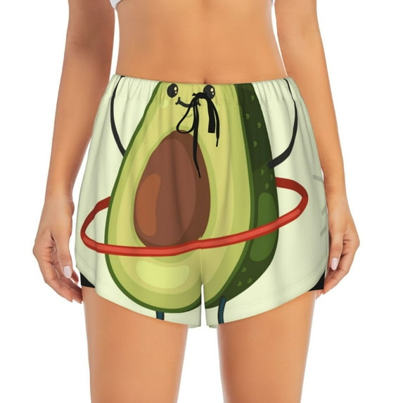 Bixox Women's Avocado1 pattern 2 in 1 Running Shorts - Lightweight Athletic Workout Gym Yoga Shorts Liner with Pockets - Large