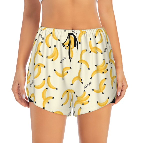 Bixox Women's Banana pattern 2 in 1 Running Shorts - Lightweight Athletic Workout Gym Yoga Shorts Liner with Pockets -