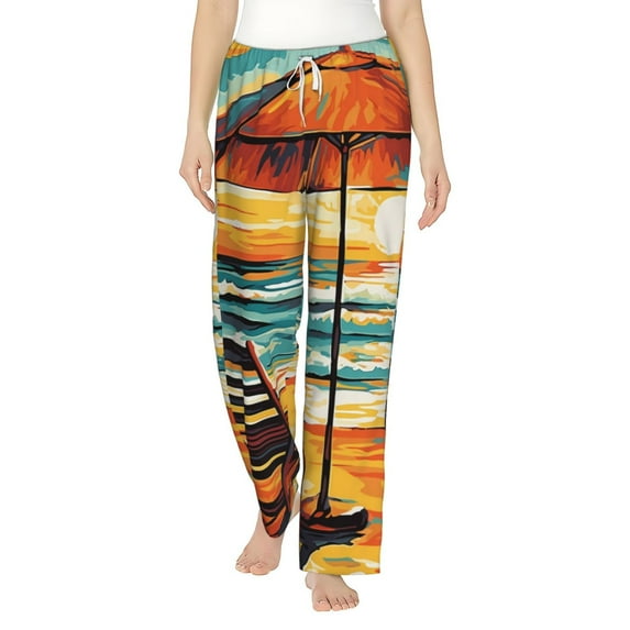 Bixox Women's Beach Umbrella Sunset Patterned Pajama Pants Loungewear