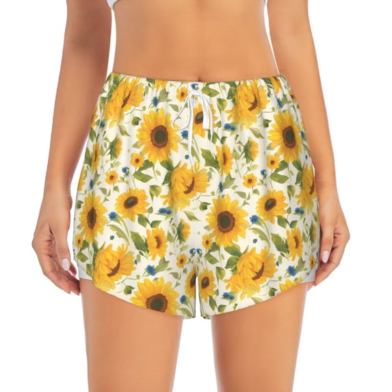 Bixox Women's Beautiful Countryside Sunflower pattern 2 in 1 Running Shorts - Lightweight Athletic Workout Gym Yoga Shorts Liner with Pockets - Small
