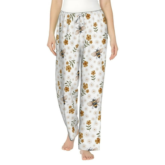 Bixox Women's Bees And Flowers Patterned Pajama Pants Loungewear