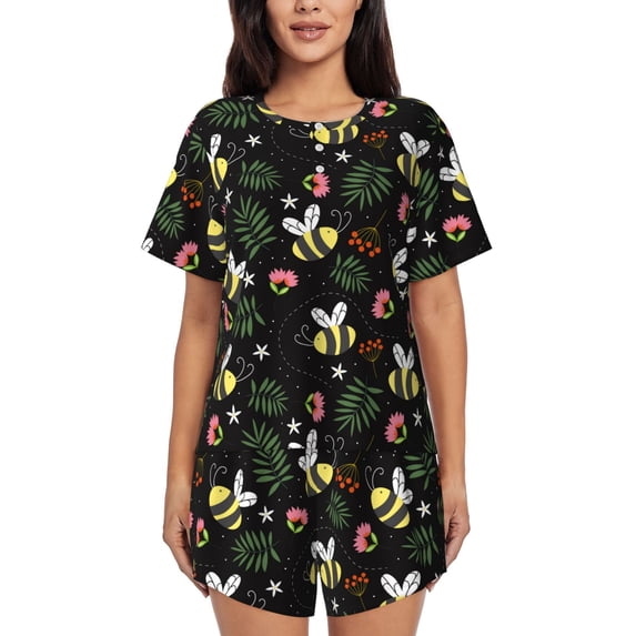 Bixox Women's Bees Printed Pajama Set 2 Piece Lounge Set Top and Shorts Soft Pajamas, Shorts with Pockets