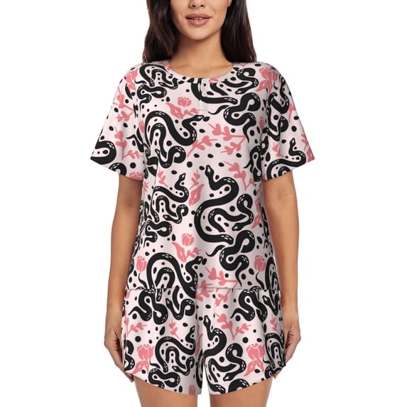 Bixox Women's Black Snake Printed Pajama Set 2 Piece Lounge Set Top and Shorts Soft Pajamas, Shorts with Pockets
