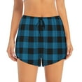 thumbnail image 1 of Bixox Women's Blue Black Plaid pattern 2 in 1 Running Shorts - Lightweight Athletic Workout Gym Yoga Shorts Liner with Pockets - X-Large, 1 of 7