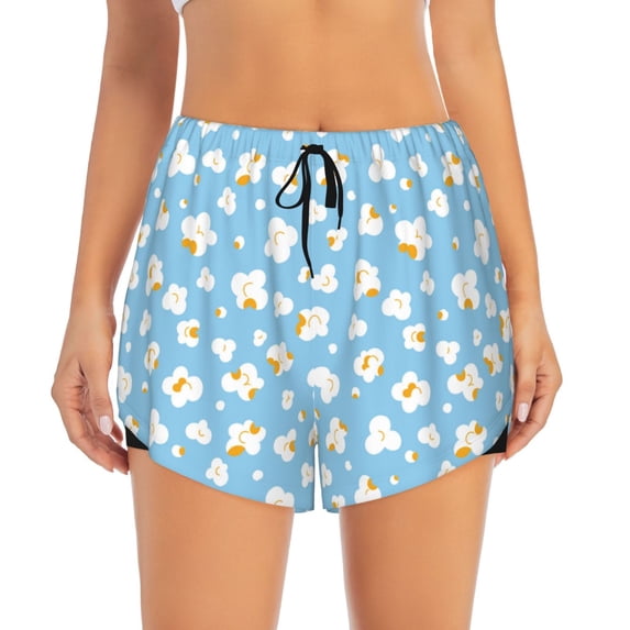 Bixox Women's Blue Popcorn pattern 2 in 1 Running Shorts - Lightweight Athletic Workout Gym Yoga Shorts Liner with Pockets - XX-Large