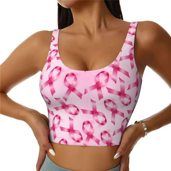 Bixox Women's Breast Cancer Ribbons Awareness Pattern Fitness Navel Tank Top U-Back Yoga Tank Top Sweatshirt Sports Bra