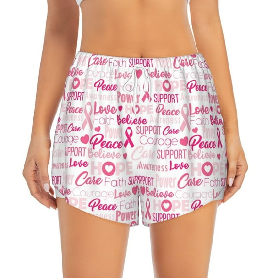 Bixox Women's Breast Cancer Ribbons Awareness pattern 2 in 1 Running Shorts - Lightweight Athletic Workout Gym Yoga Shorts Liner with Pockets - XX-Large