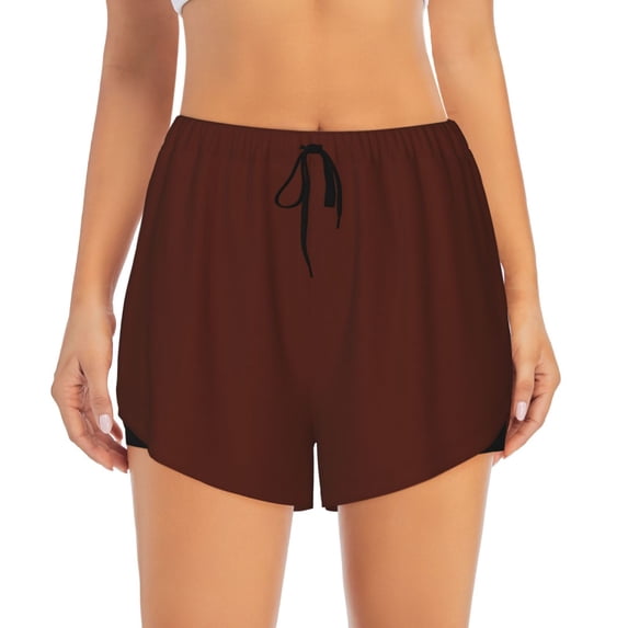 Bixox Women's Brown pattern 2 in 1 Running Shorts - Lightweight Athletic Workout Gym Yoga Shorts Liner with Pockets - X-Large