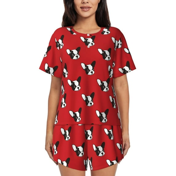 Bixox Women's Bulldog Red Printed Pajama Set 2 Piece Lounge Set Top and Shorts Soft Pajamas, Shorts with Pockets