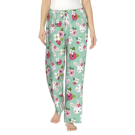 Bixox Women's Bunny And Rose Patterned Pajama Pants Loungewear