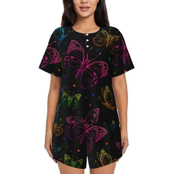 Bixox Women's Butterfly Printed Pajama Set 2 Piece Lounge Set Top and Shorts Soft Pajamas, Shorts with Pockets