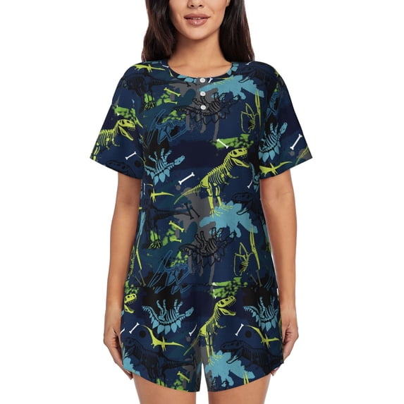 Bixox Women's Cartoon Dinosaur Printed Pajama Set 2 Piece Lounge Set Top and Shorts Soft Pajamas, Shorts with Pockets