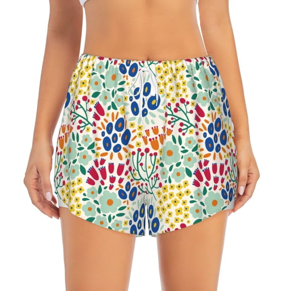 Bixox Women's Cartoon Flowers pattern 2 in 1 Running Shorts - Lightweight Athletic Workout Gym Yoga Shorts Liner with Pockets - Large