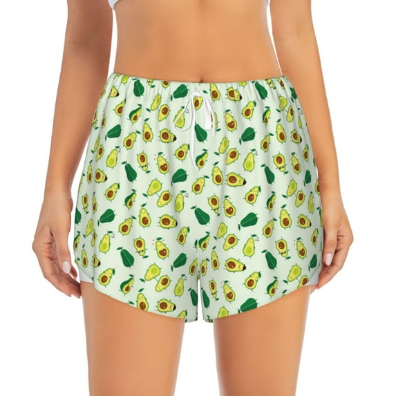 Bixox Women's Cartoon Fruit pattern 2 in 1 Running Shorts - Lightweight Athletic Workout Gym Yoga Shorts Liner with Pockets - X-Large