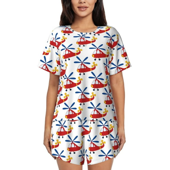 Bixox Women's Cartoon Helicopter Printed Pajama Set 2 Piece Lounge Set Top and Shorts Soft Pajamas, Shorts with Pockets