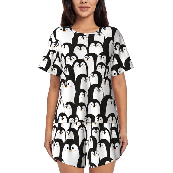 Bixox Women's Cartoon Penguin Printed Pajama Set 2 Piece Lounge Set Top and Shorts Soft Pajamas, Shorts with Pockets