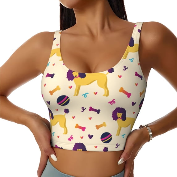 Bixox Women's Cartoon Poodle Dog Pattern Fitness Navel Tank Top U-Back Yoga Tank Top Sweatshirt Sports Bra