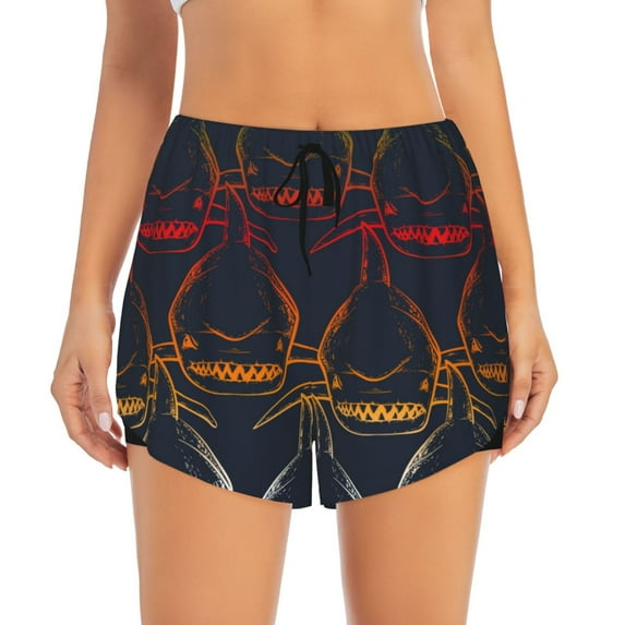 Bixox Women's Cartoon Sharks pattern 2 in 1 Running Shorts - Lightweight Athletic Workout Gym Yoga Shorts Liner with Pockets - XX-Large