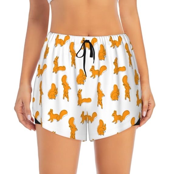 Bixox Women's Cartoon Squirrel pattern 2 in 1 Running Shorts - Lightweight Athletic Workout Gym Yoga Shorts Liner with Pockets - XX-Large