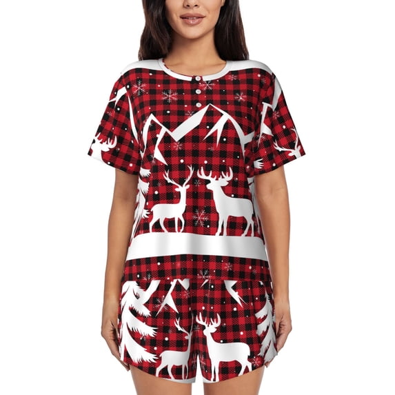 Bixox Women's Christmas Buffalo Plaid Printed Pajama Set 2 Piece Lounge Set Top and Shorts Soft Pajamas, Shorts with Pockets