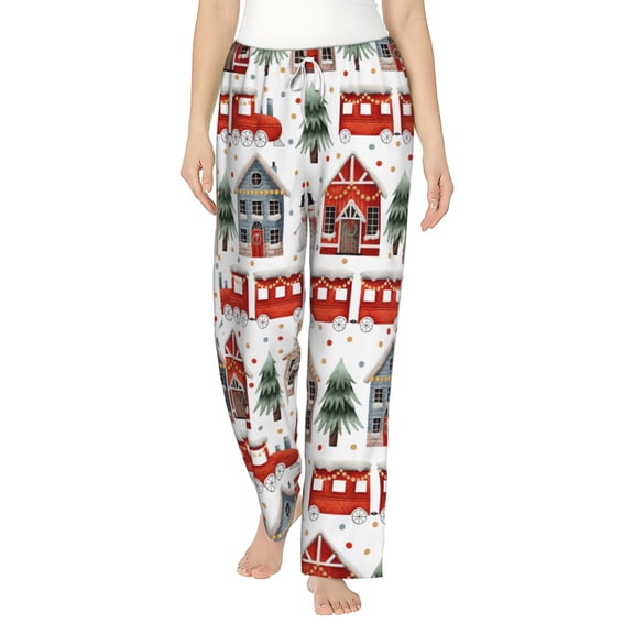 Bixox Women's Christmas Houses Patterned Pajama Pants Loungewear