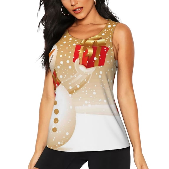 Bixox Women's Christmas Snowman Gift Printed Sleeveless Fitness Workout Running Quick-Dry Tank Top