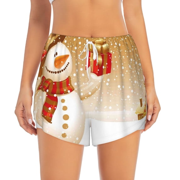 Bixox Women's Christmas Snowman Gift pattern 2 in 1 Running Shorts - Lightweight Athletic Workout Gym Yoga Shorts Liner with Pockets - Large