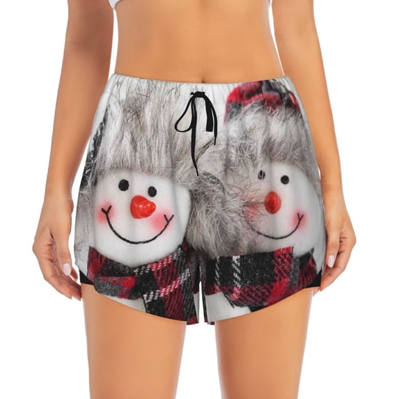 Bixox Women's Christmas Snowman With Hat pattern 2 in 1 Running Shorts - Lightweight Athletic Workout Gym Yoga Shorts Liner with Pockets - X-Large