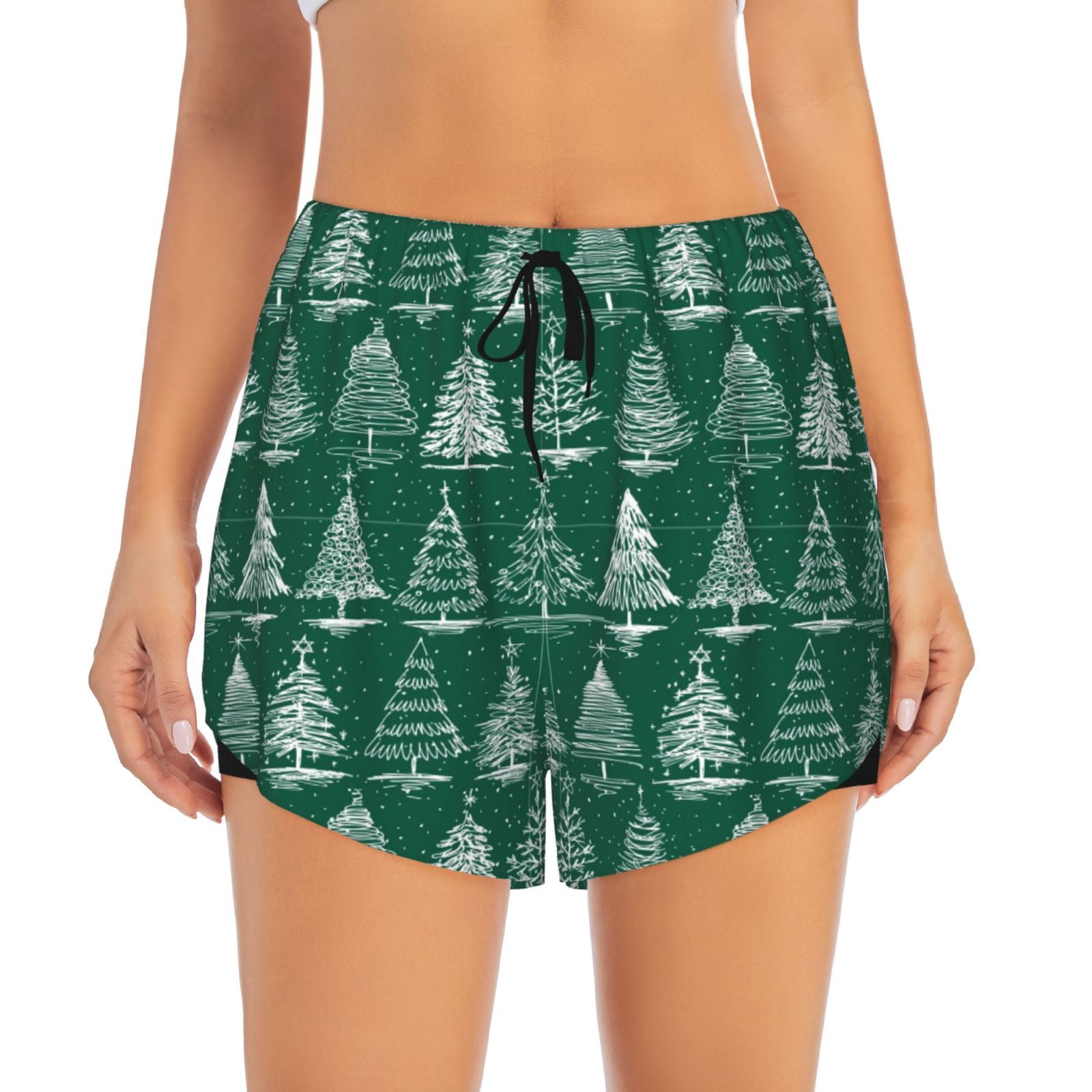 Bixox Women's Christmas Trees pattern 2 in 1 Running Shorts