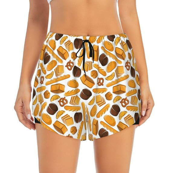 Bixox Women's Coffee Bun Hot Dog pattern 2 in 1 Running Shorts - Lightweight Athletic Workout Gym Yoga Shorts Liner with Pockets - Small