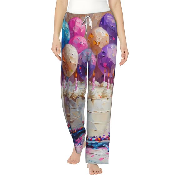 Bixox Women's Colorful Balloon Cake Celebration Patterned Pajama Pants Loungewear