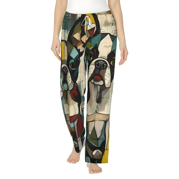 Bixox Women's Colorful Bulldog Duo Patterned Pajama Pants Loungewear