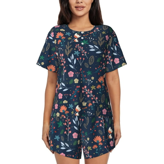 Bixox Women's Colorful Flowers Printed Pajama Set 2 Piece Lounge Set Top and Shorts Soft Pajamas, Shorts with Pockets
