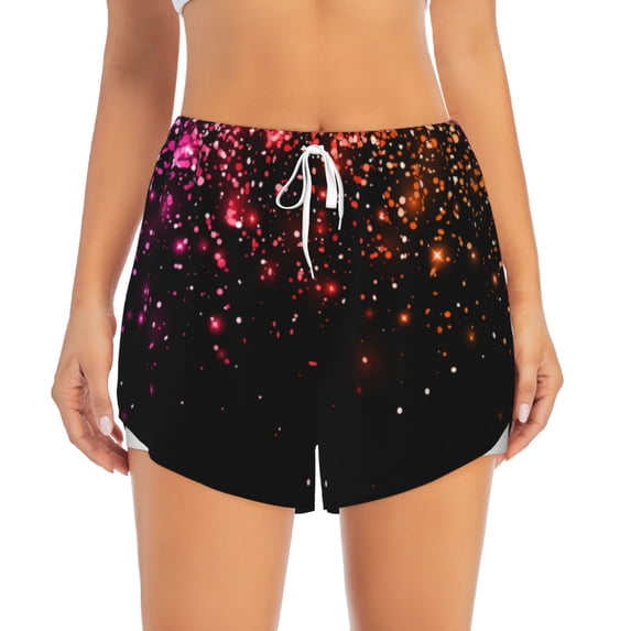 Bixox Women's Colorful Sparkling pattern 2 in 1 Running Shorts - Lightweight Athletic Workout Gym Yoga Shorts Liner with Pockets - XX-Large