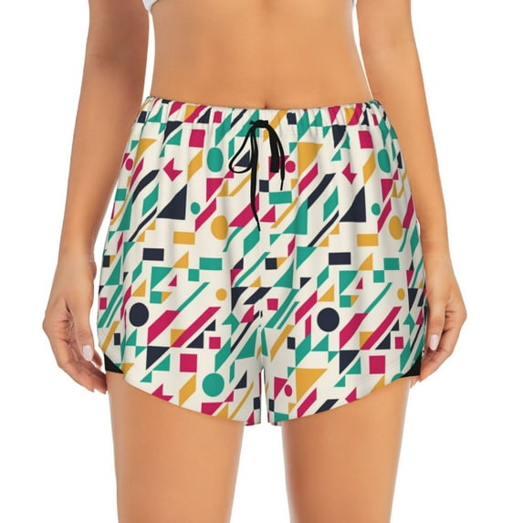 Bixox Women's Colorful Spots pattern 2 in 1 Running Shorts - Lightweight Athletic Workout Gym Yoga Shorts Liner with Pockets - XX-Large