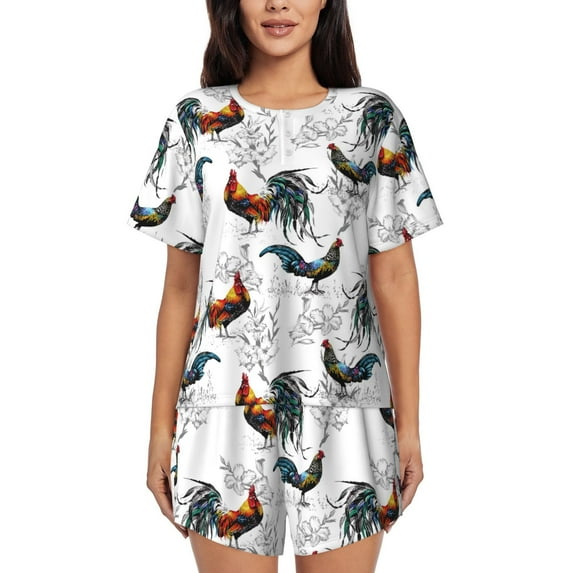Bixox Women's Cool Chicken Printed Pajama Set 2 Piece Lounge Set Top and Shorts Soft Pajamas, Shorts with Pockets