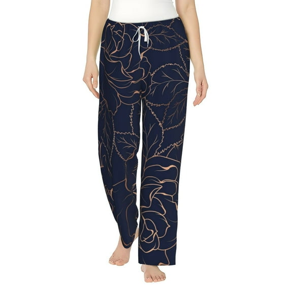 Bixox Women's Copper-Gold Gloss Outline Navy Dark Blue Patterned Pajama Pants Loungewear