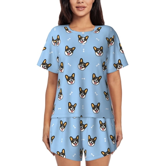 Bixox Women's Corgi Dog Printed Pajama Set 2 Piece Lounge Set Top and Shorts Soft Pajamas, Shorts with Pockets