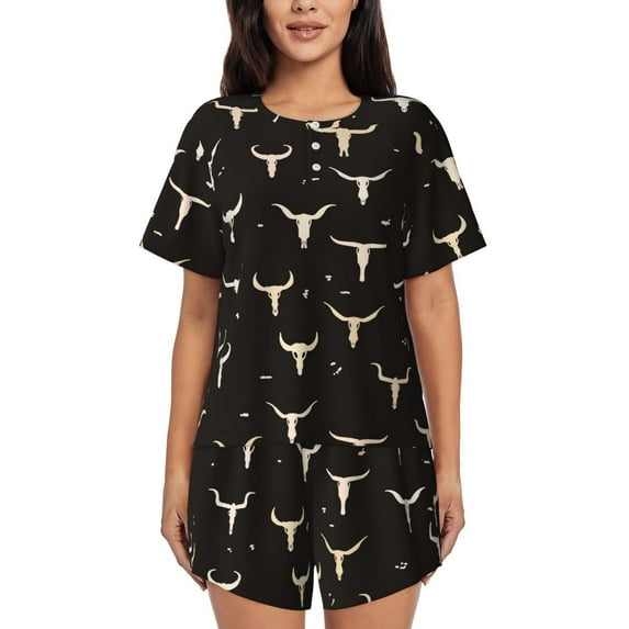 Bixox Women's Cow Skulls Printed Pajama Set 2 Piece Lounge Set Top and Shorts Soft Pajamas, Shorts with Pockets