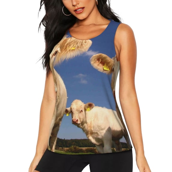 Bixox Women's Cows Cattles Printed Sleeveless Fitness Workout Running Quick-Dry Tank Top
