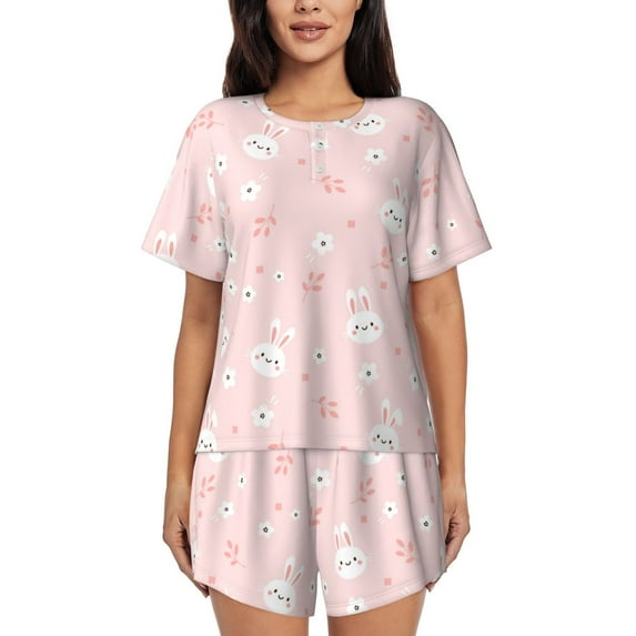 Bixox Women's Cute Bunny Printed Pajama Set 2 Piece Lounge Set Top and Shorts Soft Pajamas, Shorts with Pockets