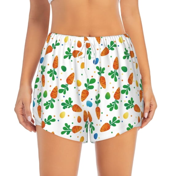 Bixox Women's Cute Carrot pattern 2 in 1 Running Shorts - Lightweight Athletic Workout Gym Yoga Shorts Liner with Pockets - X-Large