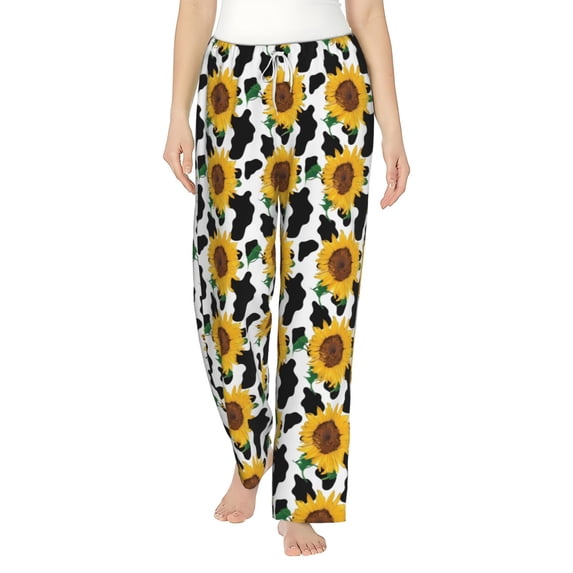 Bixox Women's Cute Cow Print Sunflower B Patterned Pajama Pants Loungewear