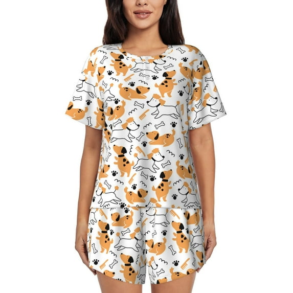 Bixox Women's Cute Dog Printed Pajama Set 2 Piece Lounge Set Top and Shorts Soft Pajamas, Shorts with Pockets