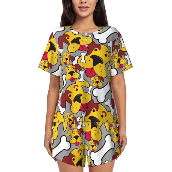 Bixox Women's Cute Dog Printed Pajama Set 2 Piece Lounge Set Top and Shorts Soft Pajamas, Shorts with Pockets