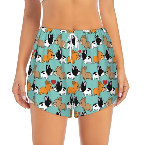 Bixox Women's Cute French Bulldog pattern 2 in 1 Running Shorts - Lightweight Athletic Workout Gym Yoga Shorts Liner with Pockets - Medium